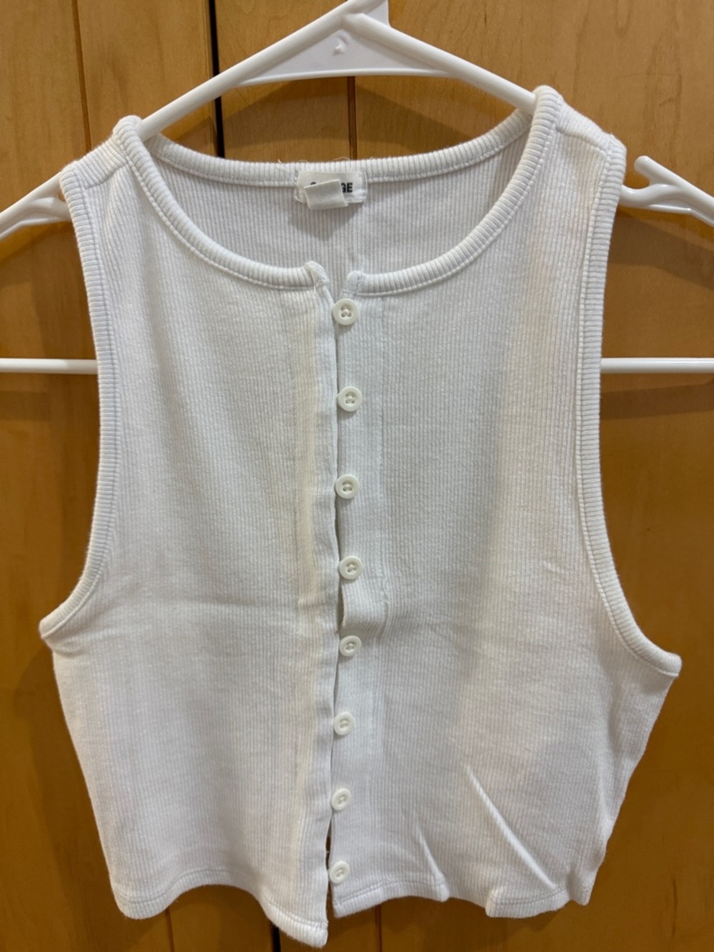 Garage White button crop tank
